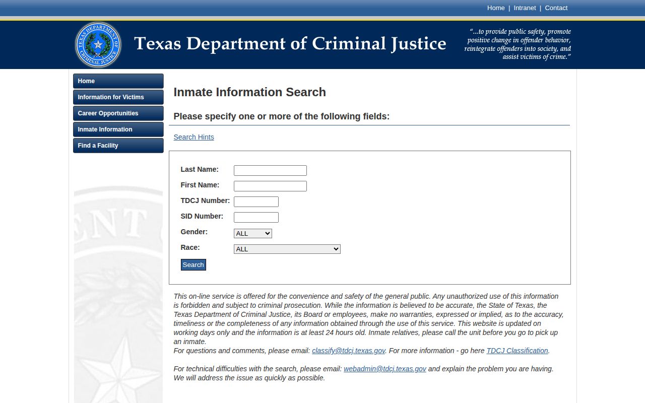 King County TDCJ offender search for release and projected date records